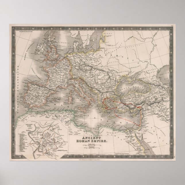 Vintage Map of The Roman Empire (1836) Poster (Front)