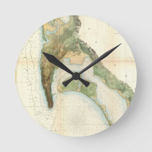 Vintage Map Of The San Diego Bay (1857) Round Clock