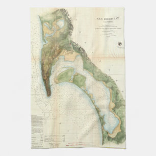 Vintage Map of The San Diego Bay (1857) Tea Towel
