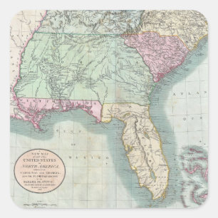 Vintage Map of The Southeastern U.S. (1806) Square Sticker