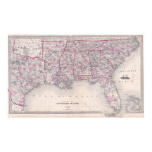 Vintage Map of The Southern United States (1868)
