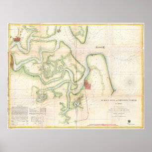 Vintage Map of The St Marys River - FL/GA (1857) Poster