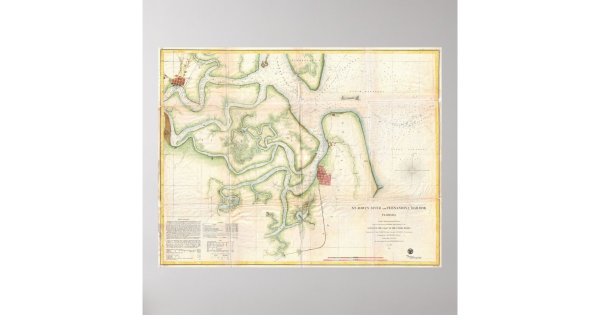 Vintage Map of The St Marys River FL/GA (1857) Poster Zazzle