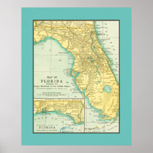 Vintage Map of the State of Florida USA Poster
