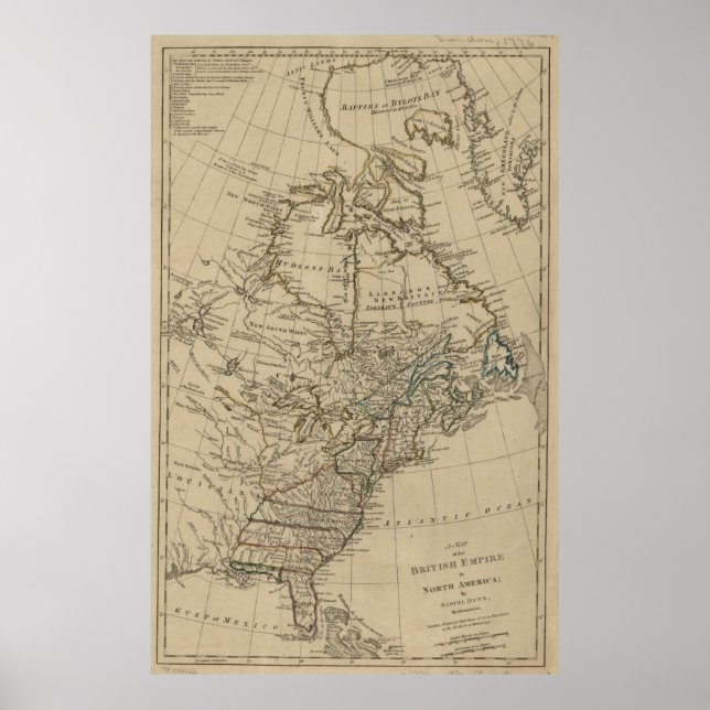 Vintage Map of The Thirteen Colonies (1774) Poster (Front)