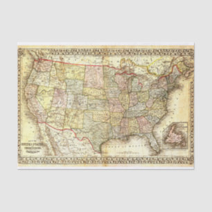 Vintage Map of the United States and Territories Tissue Paper