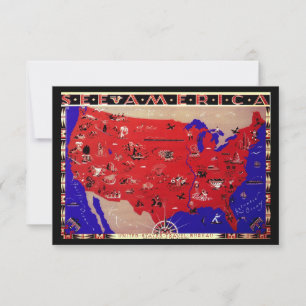 Vintage Map of the United States Change of Address Invitation