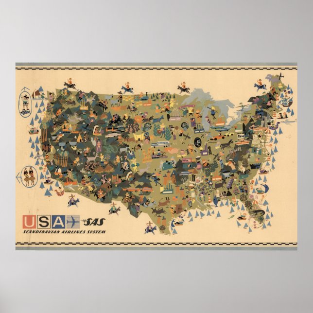Vintage Map Of The United States Poster (Front)