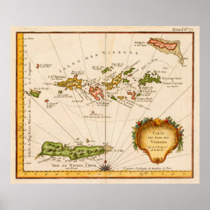 Vintage map of the Virgin Islands (1764) Poster