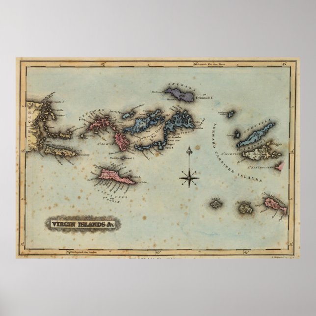 Vintage Map of The Virgin Islands (1823) Poster (Front)
