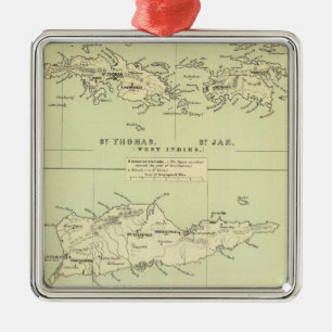 Vintage Map of The Virgin Islands (1853) Metal Tree Decoration