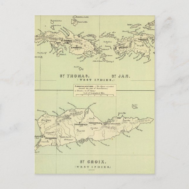 Vintage Map of The Virgin Islands (1853) Postcard (Front)