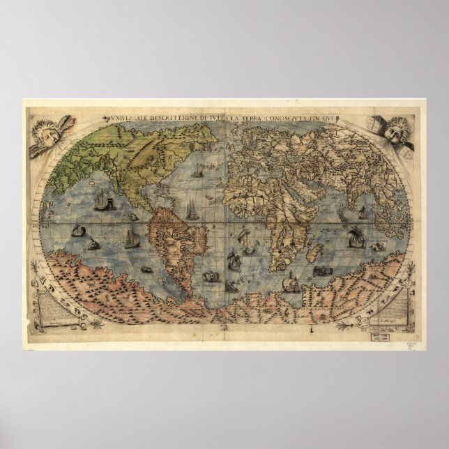 Vintage Map of The World (1565) Poster (Front)