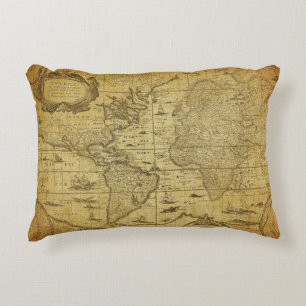 vintage map of the world 1635 decorative cushion