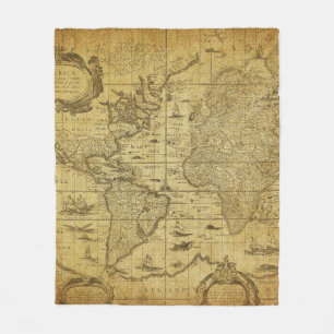 vintage map of the world 1635 fleece blanket