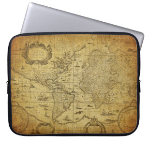 vintage map of the world 1635 laptop sleeve