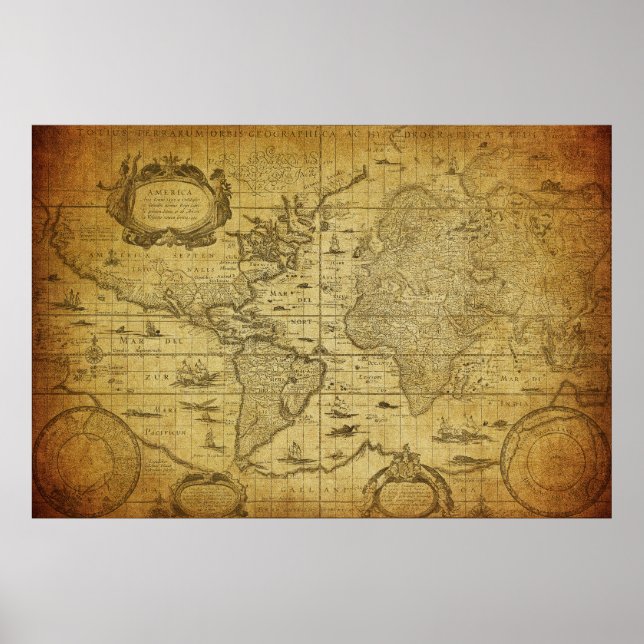 vintage map of the world 1635 poster (Front)