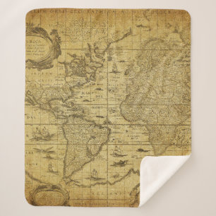 vintage map of the world 1635 sherpa blanket