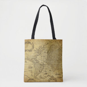 vintage map of the world 1635 tote bag