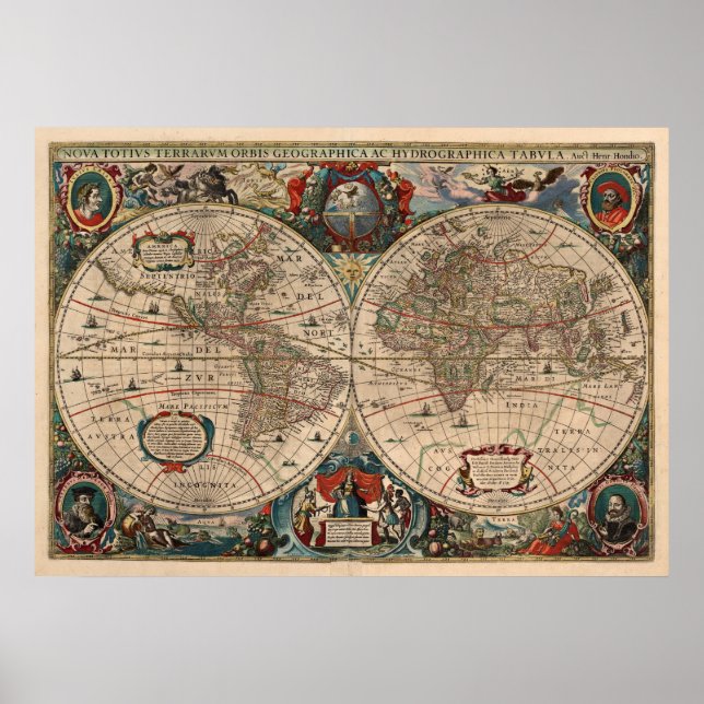 Vintage Map of The World (1641) Poster (Front)
