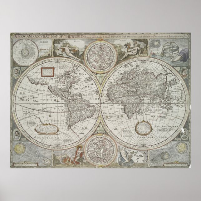 Vintage Map of The World (1651) Poster (Front)