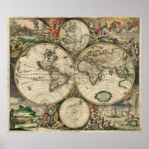 Vintage Map of The World (1689) Poster