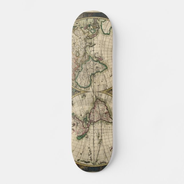 Vintage Map of The World (1689) Skateboard (Front)