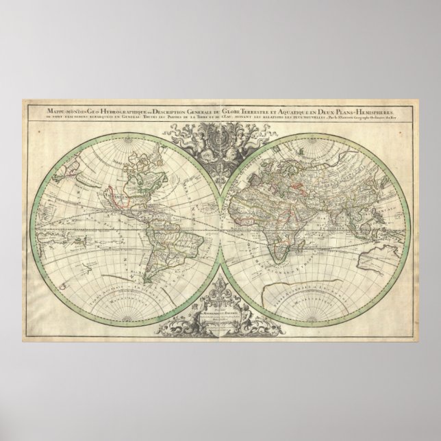 Vintage Map of The World (1691) Poster (Front)
