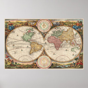 Vintage Map of The World (1730) Poster
