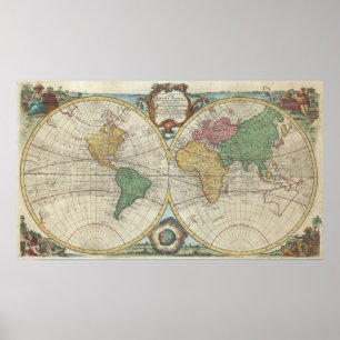 Vintage Map of The World (1744) Poster