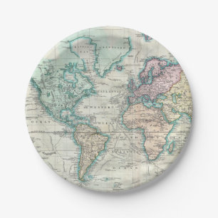 Vintage Map of The World (1801) Paper Plate