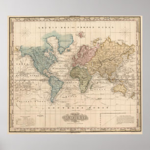 Vintage Map of The World (1823) 2 Poster