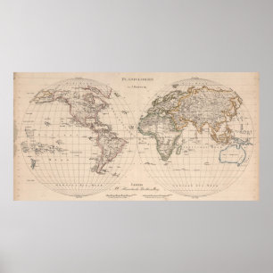 Vintage Map of The World (1827) 2 Poster