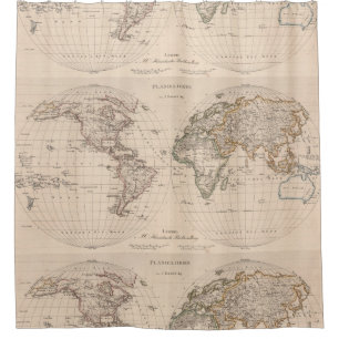 Vintage Map of The World (1827) 2 Shower Curtain