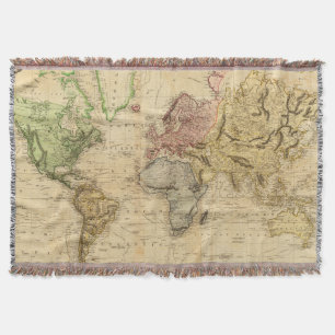 Vintage Map of The World (1831) Throw Blanket