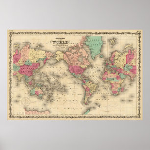 Vintage Map of The World (1860) Poster
