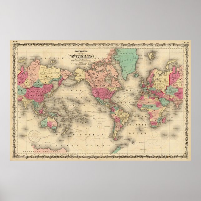 Vintage Map of The World (1860) Poster (Front)