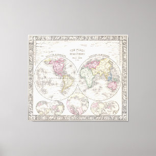 Vintage Map of The World (1864) 3 Canvas Print