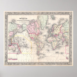 Vintage Map of The World (1864) Poster