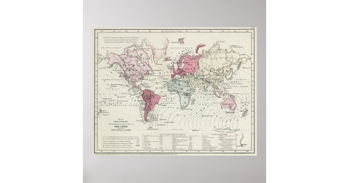 Vintage Map of The World (1865) Poster | Zazzle