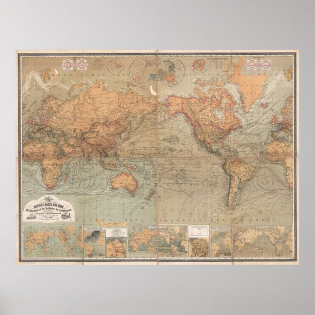 Vintage Map of The World (1870) Poster (Front)
