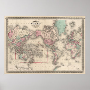 Vintage Map of The World (1870) Poster