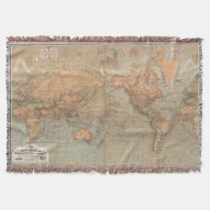 Vintage Map of The World (1870) Throw Blanket