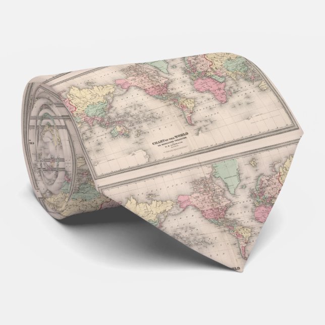 Vintage Map of The World (1874) Tie (Rolled)