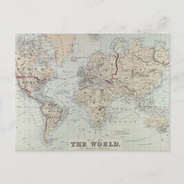 Vintage Map of The World (1875) Postcard (Front)