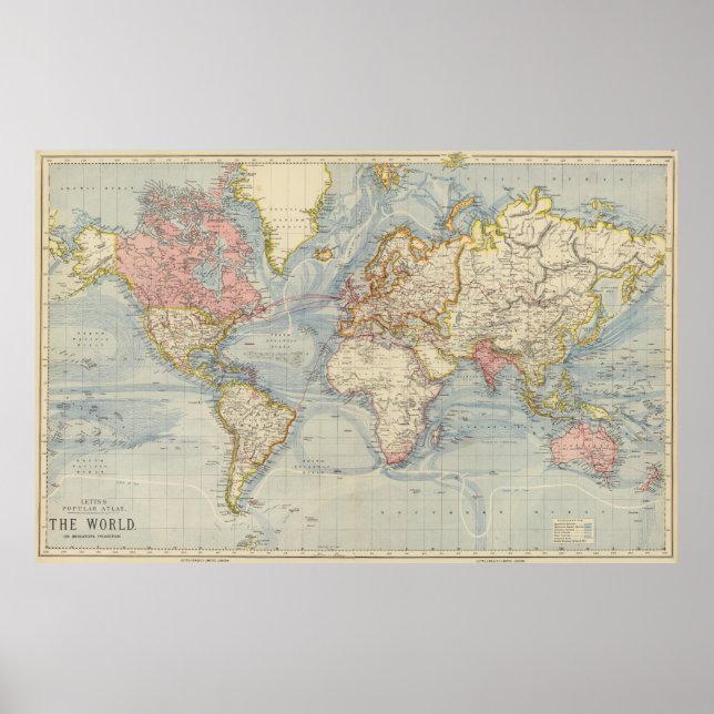 Vintage Map of The World (1883) Poster (Front)