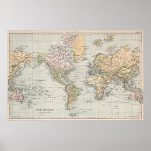 Vintage Map of The World (1892) Poster