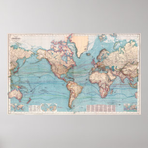 Vintage Map of The World (1897) Poster
