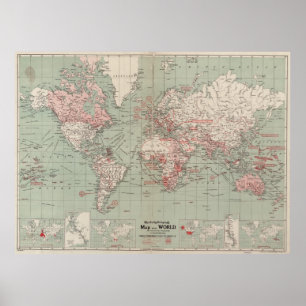 Vintage Map of The World (1918) Poster
