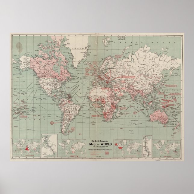 Vintage Map of The World (1918) Poster (Front)